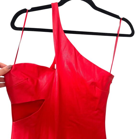 AMANDA UPRICHARD Mckay Faux leather‎ One Shoulder Dress Red Small - Picture 4 of 5